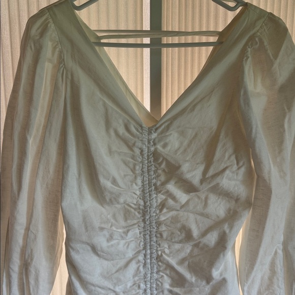 Lena White Linen mini dress NWOT Size Medium Puff Sleeve - Picture 2 of 6